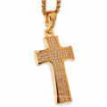 Fashion Brass Charms Cross Pendants Necklace With Zircon Micro Inlay